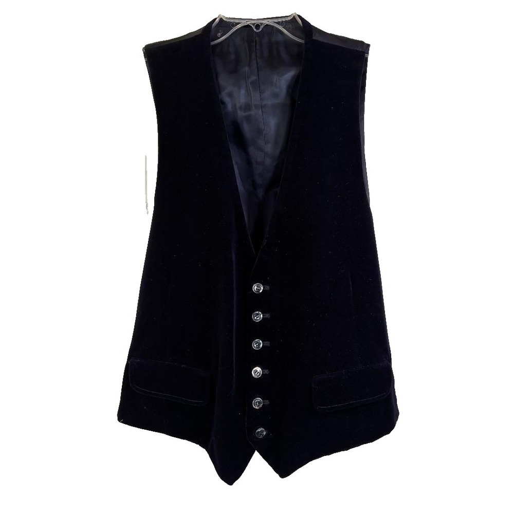 Women's Velour Vest Buttonup Navy Blue Y2K Vintage Pockets‎